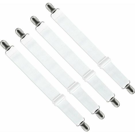 Étendeur de drap-housse réglable (65 cm à 150 cm), attache de sangle de maintien réglable pour drap de lit, canapé, housse de repassage (blanc, lot de 4) (1/5)