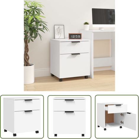 The Living Store Classeur mobile avec roues Blanc 45x38x54 cm Bois d'ingénierie - Meuble De Bureau - Classeur - Armoire De Rangement - Rangement Bureautique - Bureau Moderne (1/5)