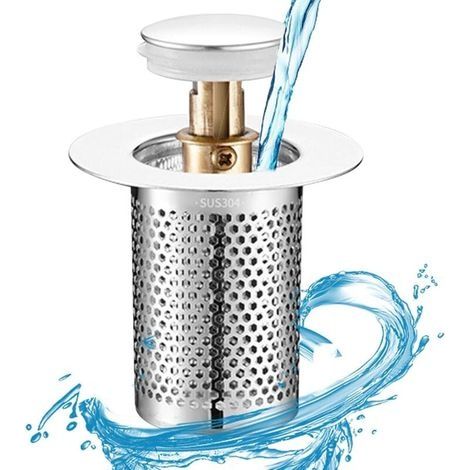 Crépine d'évier - Bouchon de vidange de salle de bain - Siphon à cheveux en acier inoxydable, bouchon d'évier avec panier, bouchon de vidange de salle de bain à escamotable