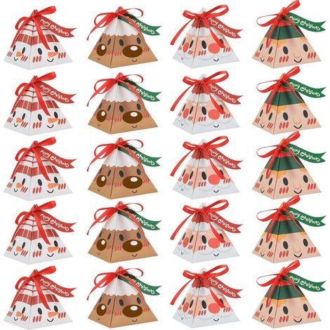 Lot de 20 boîtes de Noël mignonnes pour cadeaux, boîtes à biscuits de Noël mignonnes, triangles, boîtes à biscuits de Noël intéressantes avec cordes et étiquettes (1/5)