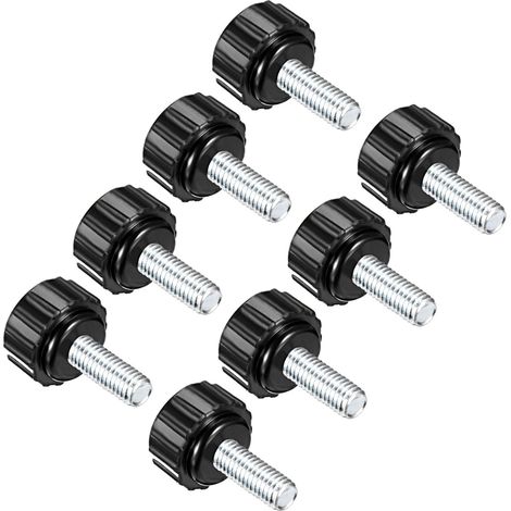 8 Pièces - Bouton Moleté - Vis de Serrage - Filetage M5 x 15mm - Tête 16mm en Plastique Thermodurcissable - Pour Tour et Machine-Outil - Noir et Argent - 25mm (1/5)
