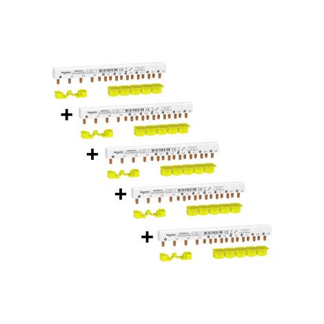 Schneider - Resi9 XP - LOT de 5 Peignes monobloc - 3Ph+N - 63a - 10 Modules - Avec cache dents 5m - Ru00e9f. : R9PXH410x5 (1/3)