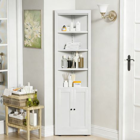 Meuble d'angle blanc de 180,34 cm de hauteur, avec 2 portes, 5 étagères et étagères réglables, meuble métallique autoportant et peu encombrant, idéal pour le cellier, le salon, la salle de bain et la (1/5)