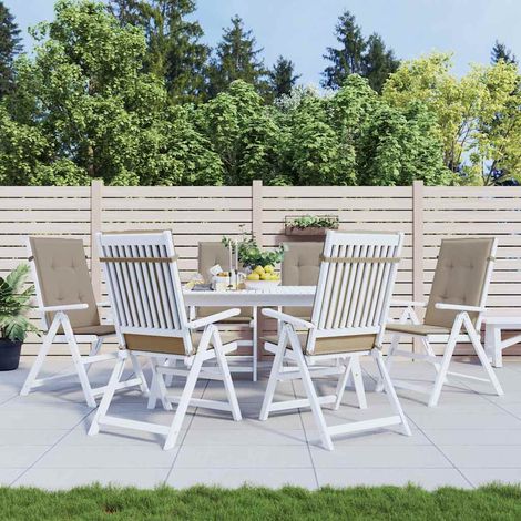 vidaXL Cojín silla de jardín respaldo alto 6 uds tela taupé 120x50x3cm (1/5)