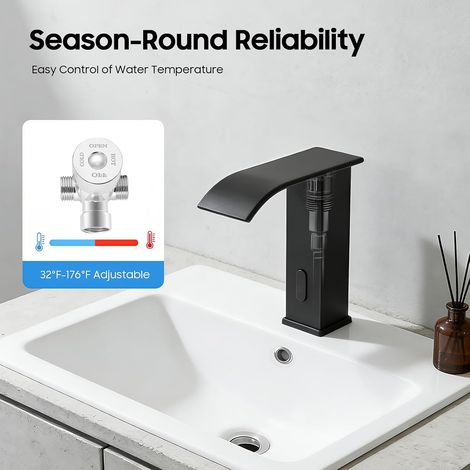 Robinet à capteur pour salle de bain et cuisine, mitigeur de lavabo en acier inoxydable sans contact avec contrôle de la température pour lavabo noir (1/5)