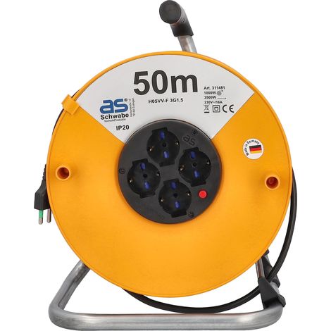 as - Schwabe avvolgicavo 50 m - 230V / 16A - avvolgicavo con 4 prese italiane integrate e spina di sicurezza - Bobine per cavo - tamburo per cavi - Made in Germany -IP20 - arancione, 311481 (1/5)