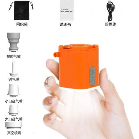 (orange) Mini pompe de gonflage portable pour l'extérieur, petite pompe à air électrique pour matelas et tapis de camping, pompe à vide (1/4)