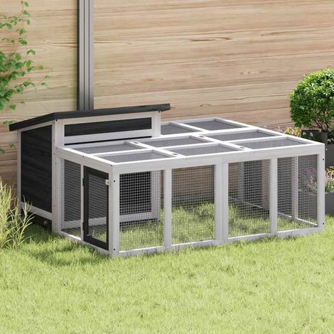 Kaninchenstall Grau 144x123x67,5 cm Massivholz Kiefer