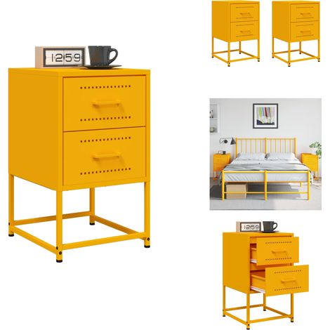 Tables de chevet 2 pcs jaune moutarde 36x39x60,5 cm acier - Armoire De Chevet - Armoires De Chevet - Armoire - Table De Chevet (1/5)