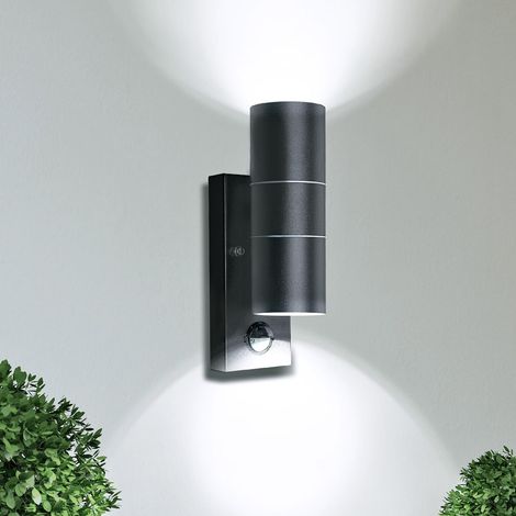 Applique Murale Detecteur Mouvement IP44 Éclairage Mural Entrée Jardin Couloir Noir Lampe murale incl 2 ampoule GU10 5W Blanc 6000K (1/5)