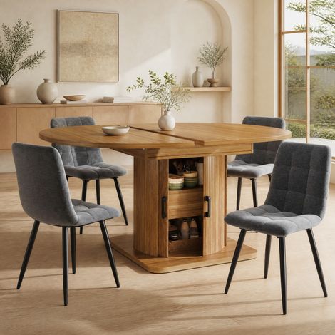 Set tavolo e sedie allungabile 118-158 x 118 x 76 cm, 5 pezzi, marrone HAVRYA (1/5)