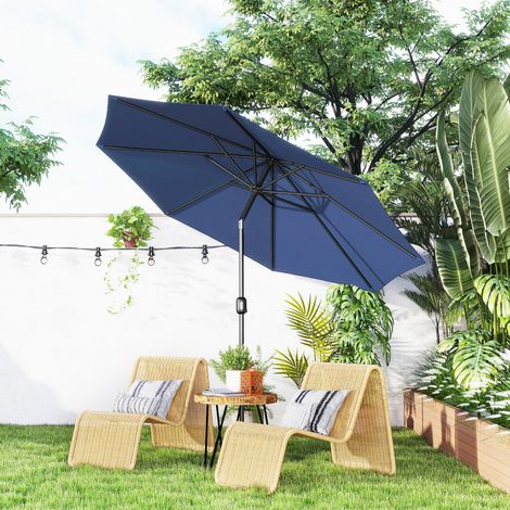 Parasol jardin Ø295x250cm mécanisme inclinaison poteau métallique amovible terrasse piscine patio, bleu