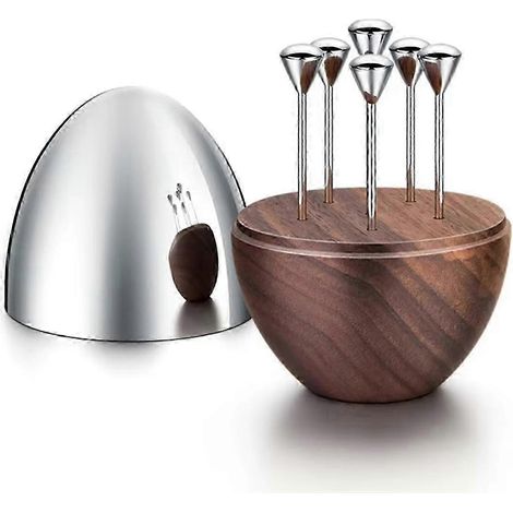 Porte-cure-dents de luxe en acier inoxydable avec base en noyer - Accessoire de table indispensable pour une allure élégante (1/5)