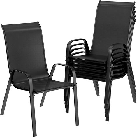 Set of 6 Stackable High-Back Garden Chairs, 150 kg Capacity for Terrace, Balcony, Patio, 54 x 69 x 93 cm, Black (1/5)