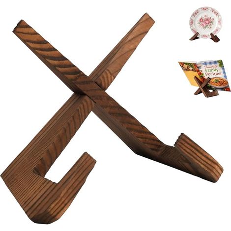 Porte-Livre de Cuisine en Bois Massif, Repose-Livre et Support de Tablette en Bois, Petit Chevalet à Recettes Rustique, Chevalet à Livre et Porte-Cadre Photo Décoratif (Marron) (1/5)