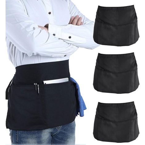 3 Pcs Demi Tablier Avec Poche, Cuisine Noir, Court Service, Unisexe, Avec Sangle Réglable, Pour Bistro Jardin Boulangerie Restaurant (1/5)