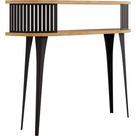 Console Vitum, Noir + Chêne doré artisanal, 89x100x25cm