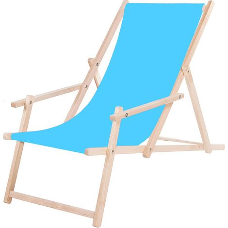 Sdraio in legno da giardino con braccioli, blu da spiaggia
