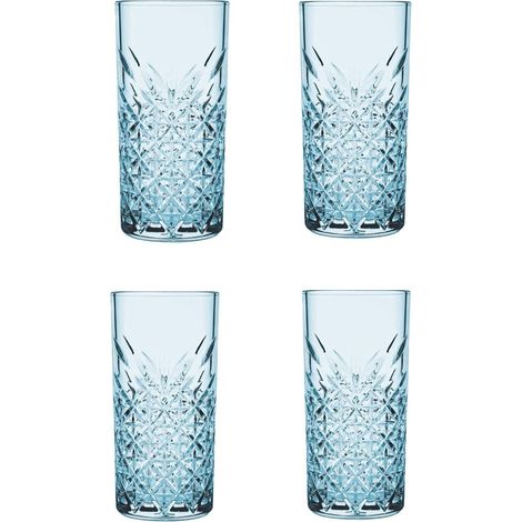 Pasabahce Timeless Trinkgläser Set, Glas blau, Set aus 4 Longdrinkgläsern, für ein 4 Pers. Gedeck, in edler Kristall Optik, geschliffen