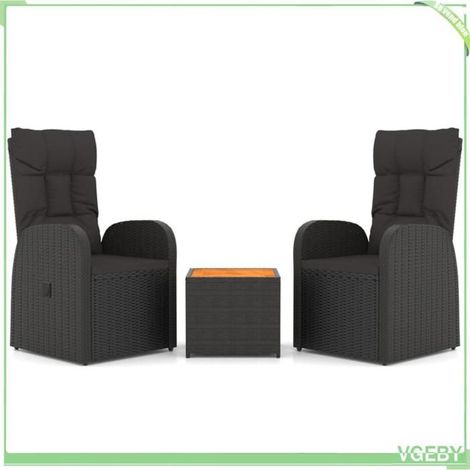 Ensemble de salon de jardin 3 pcs - FAFEICY - 3157649 - Noir - Résine tressée - Plateau acacia (1/5)