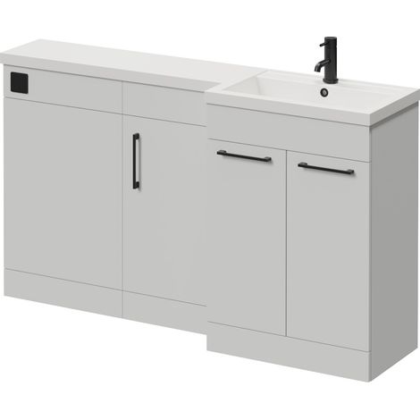 Napoli 390 Gloss Grey Pearl 1500mm 3 Door Vanity Unit Toilet Suite with Right Hand Square Lucia Basin - 1500mm - Matt Black 160mm HandleWithout Kingston Toilet Pan