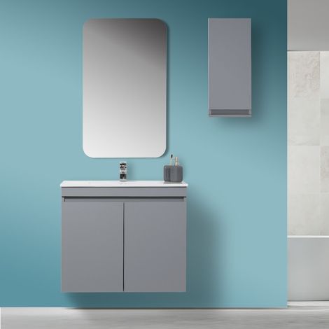 Mobile da bagno sospeso 80cm grigio con 2 ante Pastello Feridras (1/5)