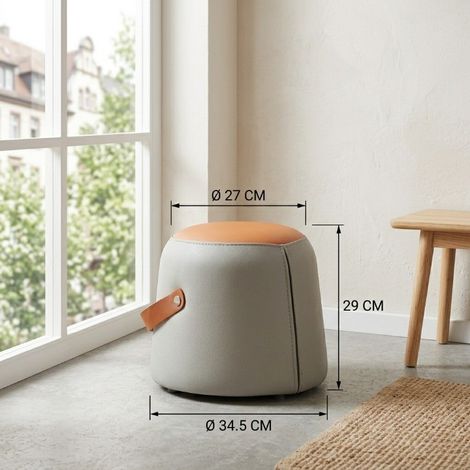 Tabouret moderne avec poignée en cuir PU, repose-pieds rembourré avec revêtement en cuir PU, pouf multifonctionnel pour salon ou chambre (1/5)
