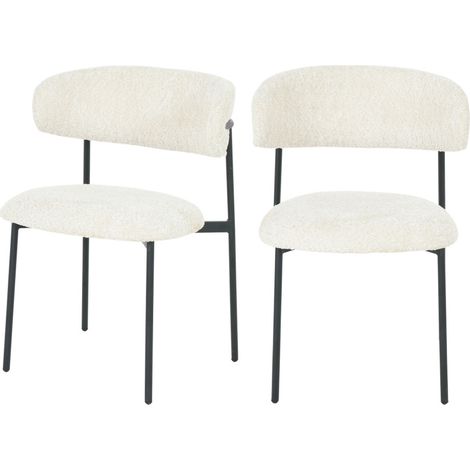 Lot de 2 chaises en tissu bouclette et métal - Écru chiné - ESTER (1/5)