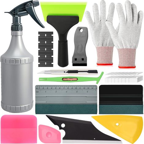 Kit Covering d'outils de Film avec Flacon pulvérisateur 500 ML pour Emballage de Voiture, Film de Voiture, Encre Window avec raclette, Couteau, grattoir, extracteur de fenêtre, Gants
