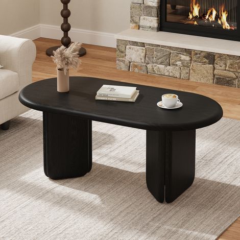 Mesa de centro ovalada de MDF negra 99 x 50 x 40 cm, hasta 40 kg, OKWISH (1/5)