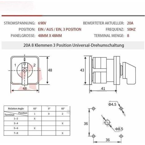 Universel came rotatif 20 A 3 positions 8 bornes 690 V Commutateur de changement de came (1/3)