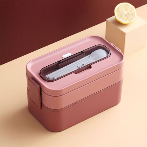 Lunch Box Isotherme, Bento Lunchbox-1600ML, Boîte à Déjeuner avec Couverts, Anti-Fuite Bento Box Avec 2 Compartiments Boîte Repas en Plastique pour Enfant Adult, Le Bureau École Ou Picnic, R (1/5)