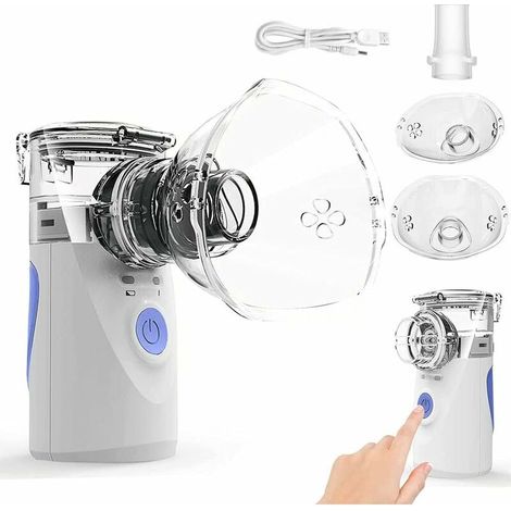 Inhalateur nébuliseur portable, mini inhalateur atomiseur, technologie de maillage de nébuliseur portable, inhalateurs électriques silencieux portables pour adultes et enfants Câble USB à piles(bleu)