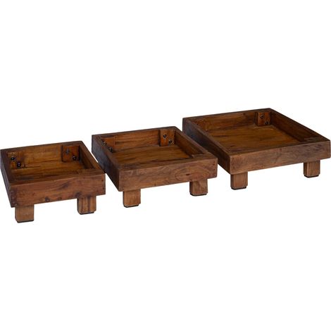 Soporte de plantas 3 pcs Marrón Madera de Caoba vidaXL