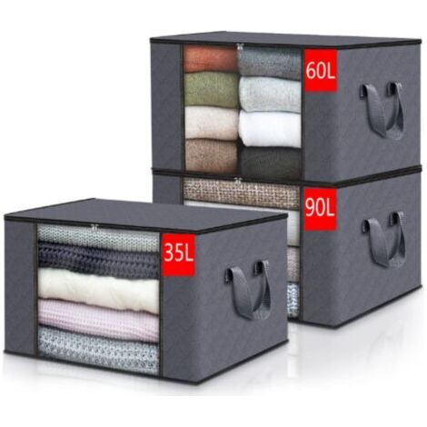 Sacs de rangement pour vêtements (lot de 3) Sacs en tissu robuste, boîtes sous le lit, poignées renforcées (1/4)