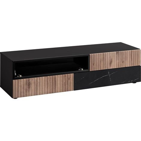 Meuble TV 3 Tiroirs "Cannes" 160cm Noir & Naturel (1/4)