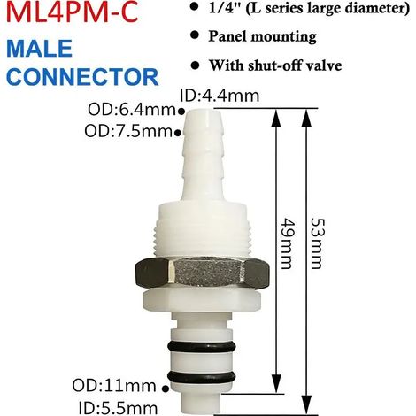 (ML4PM) Raccord de déconnexion rapide pour tuyau, embout cannelé mâle/femelle, vanne, connecteur de tube 1/4, 5/16, 3/8 (1/5)