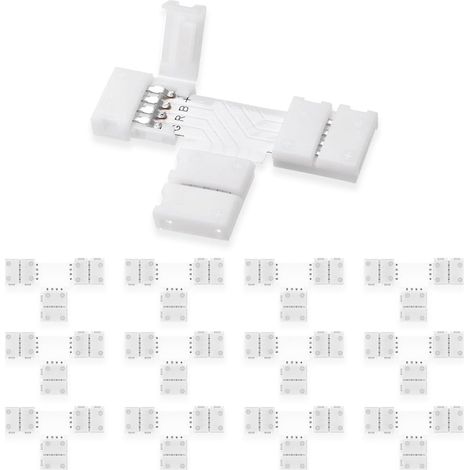 Connecteur Ruban LED, Lot de 12 Connecteurs en Forme de T, LED Connecteur Rapides de Bande à 4 Broches pour Strip LED SMD 5050 RGB imperméable, Non-imperméable de 10mm de Large, Soudage Gratuit (1/5)