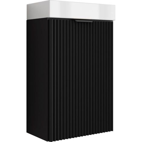 Mobile da bagno con frontale scanalato 40 cm con lavabo, nero, con maniglia nera, 40,5 × 22,5 × 57 cm (1/5)