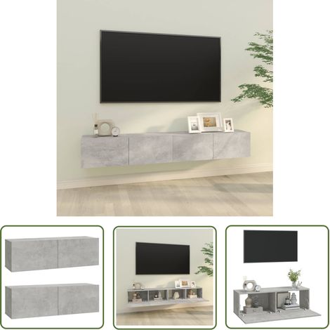 The Living Store Meubles TV 2 pcs Gris béton 100x30x30 cm Bois d'ingénierie - Meuble Tv Mural - Armoire Tv Murale - Support Tv - Unité Tv - Rangement Tv (1/5)