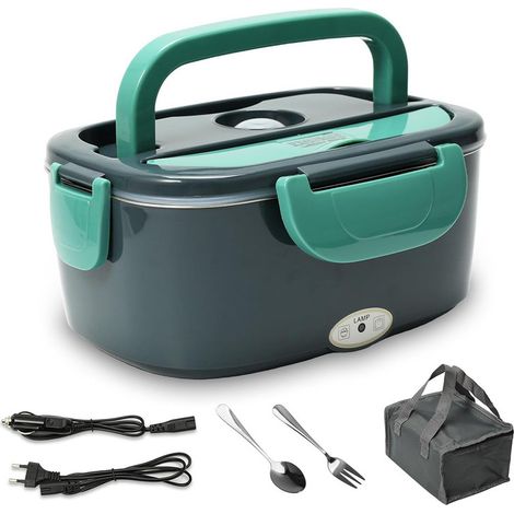 Boîte à lunch chauffante, 60W 1,5L, boîte chauffante 2 en 1 pour camion, maison, école, voyage, boîte à lunch chauffante électrique 12V/24V/220V, (1/5)