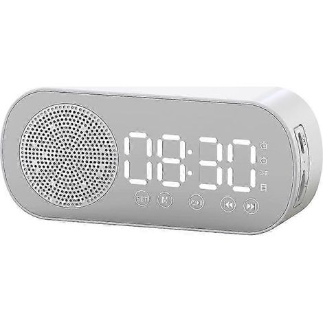 Réveil double avec haut-parleur Bluetooth sans fil, taille 25-26, blanc. (1/5)