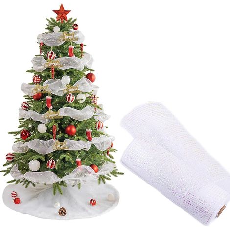 Ruban maille métallique blanc 9,4 m x 26 cm, décoration couronne sapin nœuds guirlande Noël