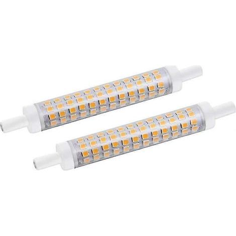 Ampoule LED linéaire spot R7s 10 W 118 mm à double culot, remplaçant les ampoules halogènes 100-130 W. Idéale pour la chambre, la salle de bain, etc. (lot de 2, blanc froid 6000 K) (1/5)