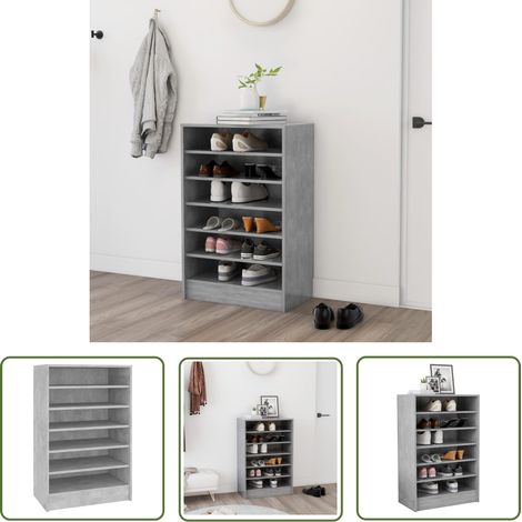 The Living Store Armoire à chaussures Gris béton 60x35x92 cm Bois d’ingénierie - Armoire À Chaussures - Rangement Chaussures - Organisateur Chaussures - Meuble Entrée - Mobilier Intérieur (1/5)