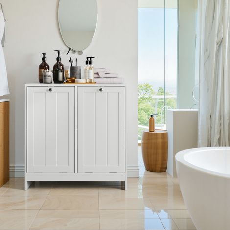 Panier à linge inclinable avec panier amovible, coffre de rangement pour salle de bain, organiseur domestique autoportant, blanc (1/5)