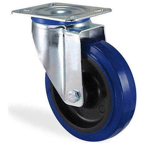 Roulette pivotante caoutchouc bleu élastique diamètre 80mm charge 80kg