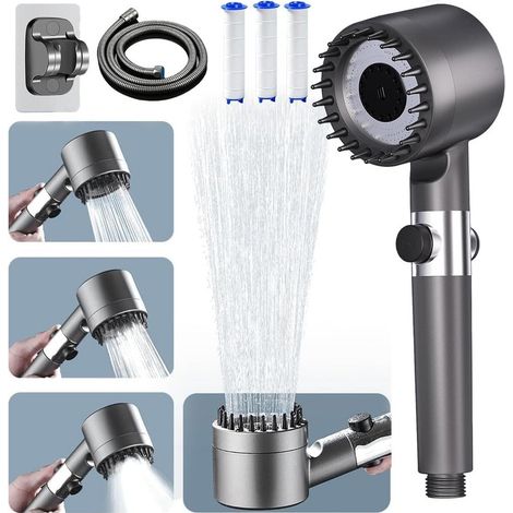 Ouylaf – Pommeau de douche haute pression 4 modes – Tuyau 1.5m – Anti-calcaire – Installation facile – Pour faible pression d'eau
