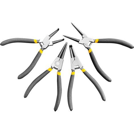 4Pcs Ensemble de pinces à anneau élastique de 7 pouces Kit de pinces à circlips internes/externes robustes avec mâchoire droite/courbée pour la retenue du dissolvant d'anneau, avec sac en cuir (1/5)