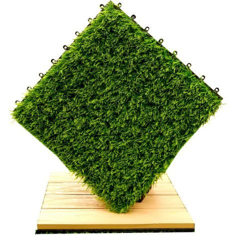 dalles de gazon artificiel de 30 x 30 cm, dalles de gazon synthétique d'épaisseur, tapis auto-drainant, pour intérieur et extérieur, terrasse, balcon, jardin (1/5)